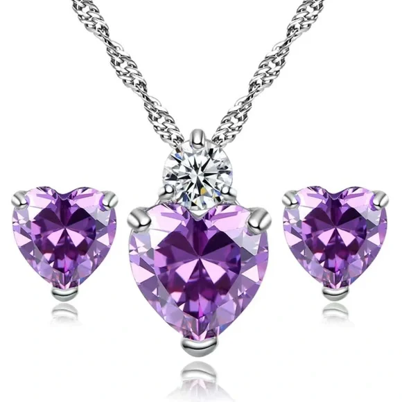 Top Tier Beautiful & Shiny Luxurious Simulated Amethyst Heart Jewelry Set - Picture 1 of 1